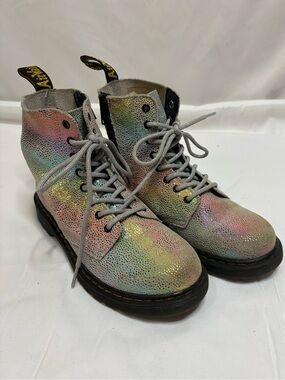 Dr Martens Juniors 1460 Pascal Sparkle Iridescent Rainbow Boots Side Zip Girls 3